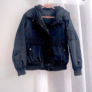 American Eagle Black Sherpa Lined Bomber Zipper Button Coat Jacket Teen Women M